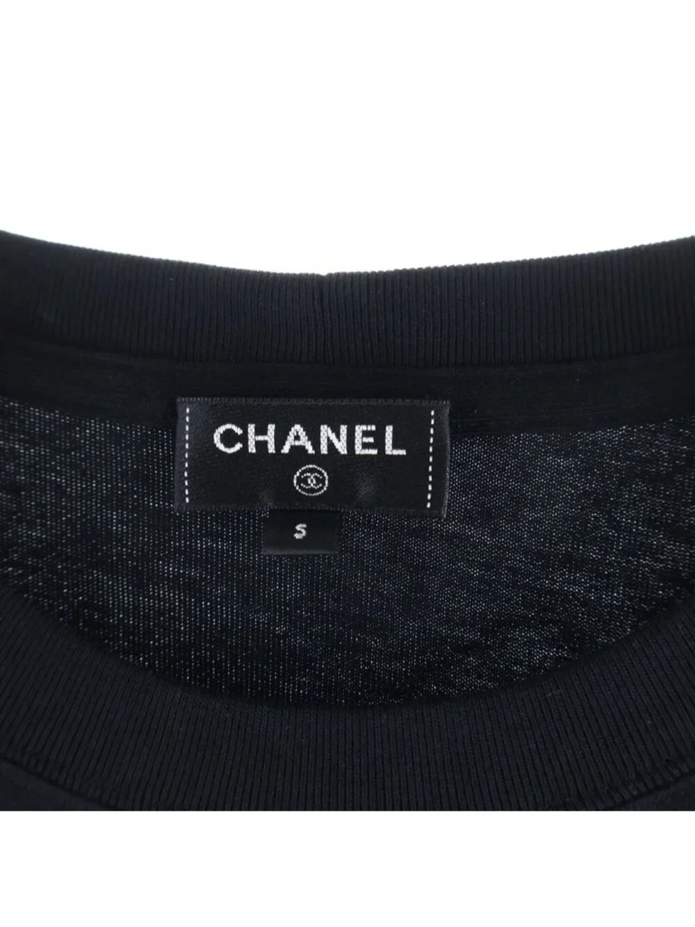 Chanel Face Print T-Shirt Sequins Bijou Decoration Short Sleeve Cotton Black